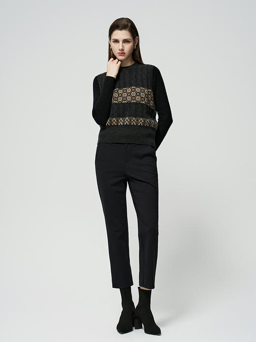 【无袖绞花马甲】羊绒世家秋冬新品女士100%山羊绒条纹撞色针织马甲 商品图2