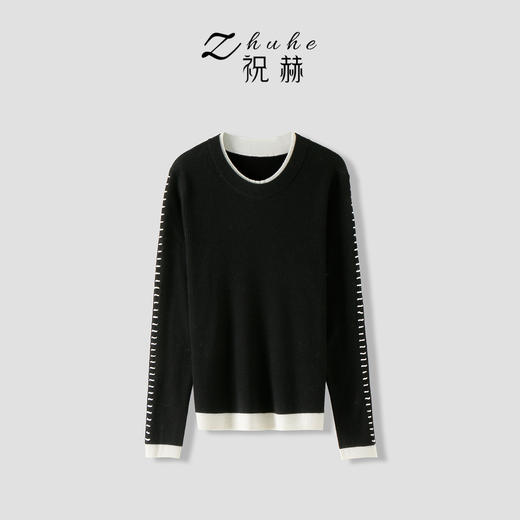 【合作款】ZHUHE祝赫-时尚撞色圆领长袖针织衫-5QZZH037 商品图5