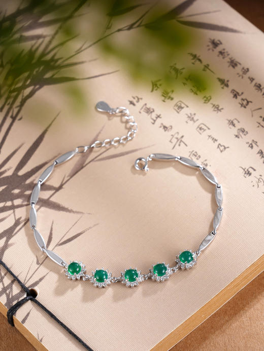 子佩集S925银【绿意疏影】手链【SL005023】纯银绿玉髓小太阳2505 商品图0