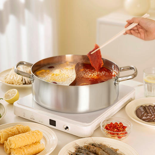 摩登主妇双面鸳鸯火锅锅具家用不粘电磁炉通用加厚不锈钢火锅炉 商品图0