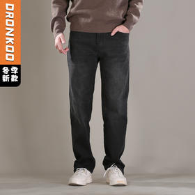 DRONKOO 2025 正常腰表袋黑标绣线海岛一体绒厚牛仔长裤