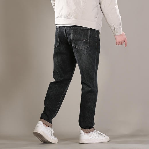 DRONKOO 2025 正常腰左袋右后袋白棕绣线一体绒浅咖底厚牛仔长裤 商品图2