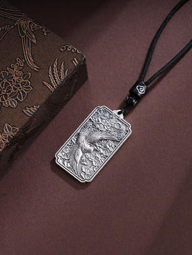 子佩集S999银【云舞凤鸣】套链【BX0280955-1】纯银仿古凤方牌带绳项链原创作品2506