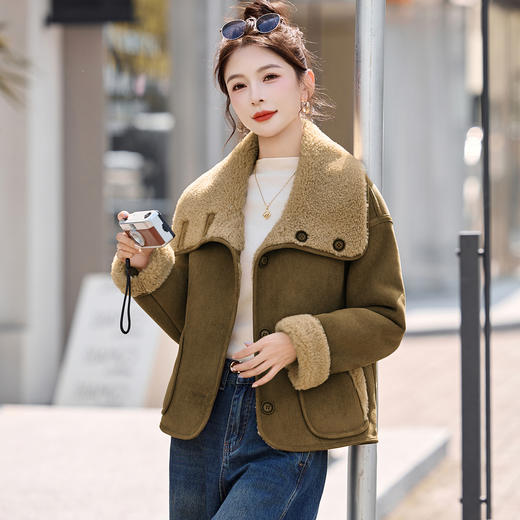 双面穿加绒皮毛一体棉服外套，时尚流行短款翻领棉衣HR-8977 商品图3