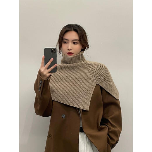 【 秋冬氛围❗️气质披肩】女秋冬季外搭保暖套头围脖 高领针织搭肩韩版洋气开叉围巾斗篷 商品图1