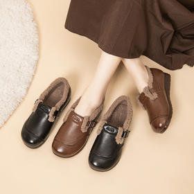 真皮毛毛鞋休闲羊羔毛平跟，牛筋底中老年妈妈加绒棉皮鞋MLD-5998