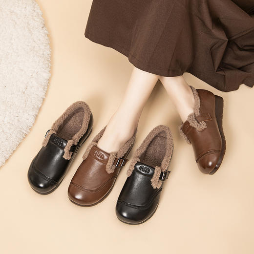 真皮毛毛鞋休闲羊羔毛平跟，牛筋底中老年妈妈加绒棉皮鞋MLD-5998 商品图0