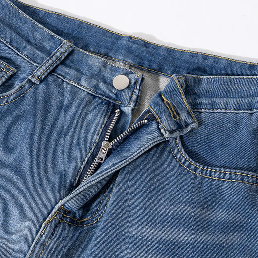 茧墨 简约复古高腰窄版加绒阔腿牛仔裤 商品图2