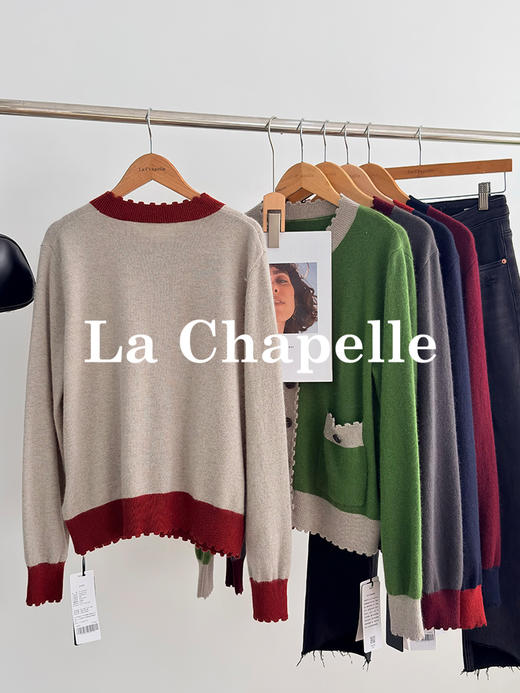专柜实拍【兔毛/绵羊毛】拉夏贝尔/La Chapelle高级撞色双口袋排扣针织开衫慵懒软糯气质感 商品图6