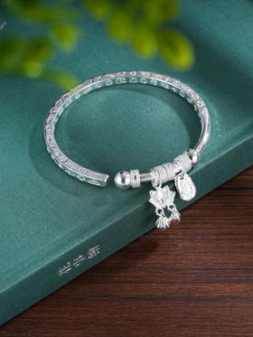 子佩集S999银【幸福莲华】手镯【ZZSZ012】纯银四方莲花健康快乐开口2504