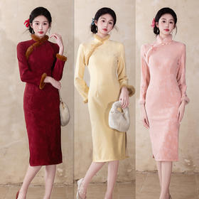 红色加厚年轻少女款日常可穿新中式旗袍2025冬季新款长袖订婚旗袍396146