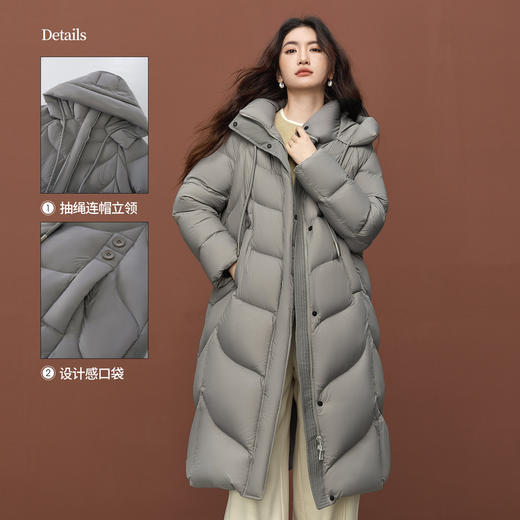 【年货节】熙世界【冰岛极地】灰色长款羽绒服连帽保暖超好看外套女2025冬季 商品图1