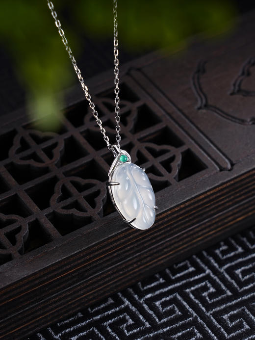 子佩集S925银【一叶盛夏】套链【TL014213】纯银白玉髓树叶项链2502 商品图3