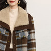 【11/19新品】熙世界白鸭绒内胆羊毛呢短外套女2025冬季新款翻领复古格纹羽绒服 商品缩略图4