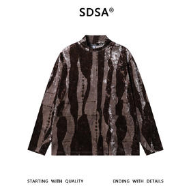 SDSA男士秋冬新款痞帅男装美式复古绒面半高领长袖T恤百搭街头