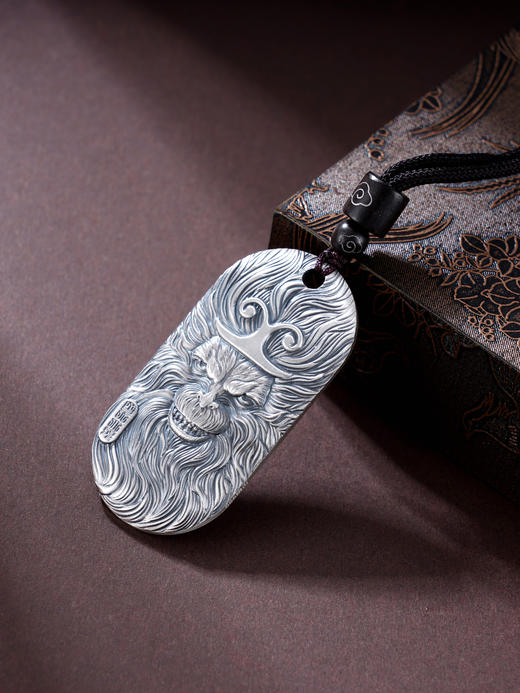 子佩集S999银【大圣出世】套链纯银【CD0682】仿古黑神话悟空项链方牌2501 商品图2