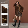 【11/19新品】熙世界环保仿皮草圈圈绒短外套女2025冬季新款棕色牛角扣毛绒上衣 商品缩略图3