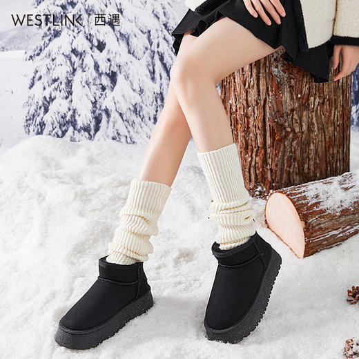 西遇厚底雪地靴女新款冬季休闲短靴增高加厚加绒保暖东北棉鞋P0034261 商品图5