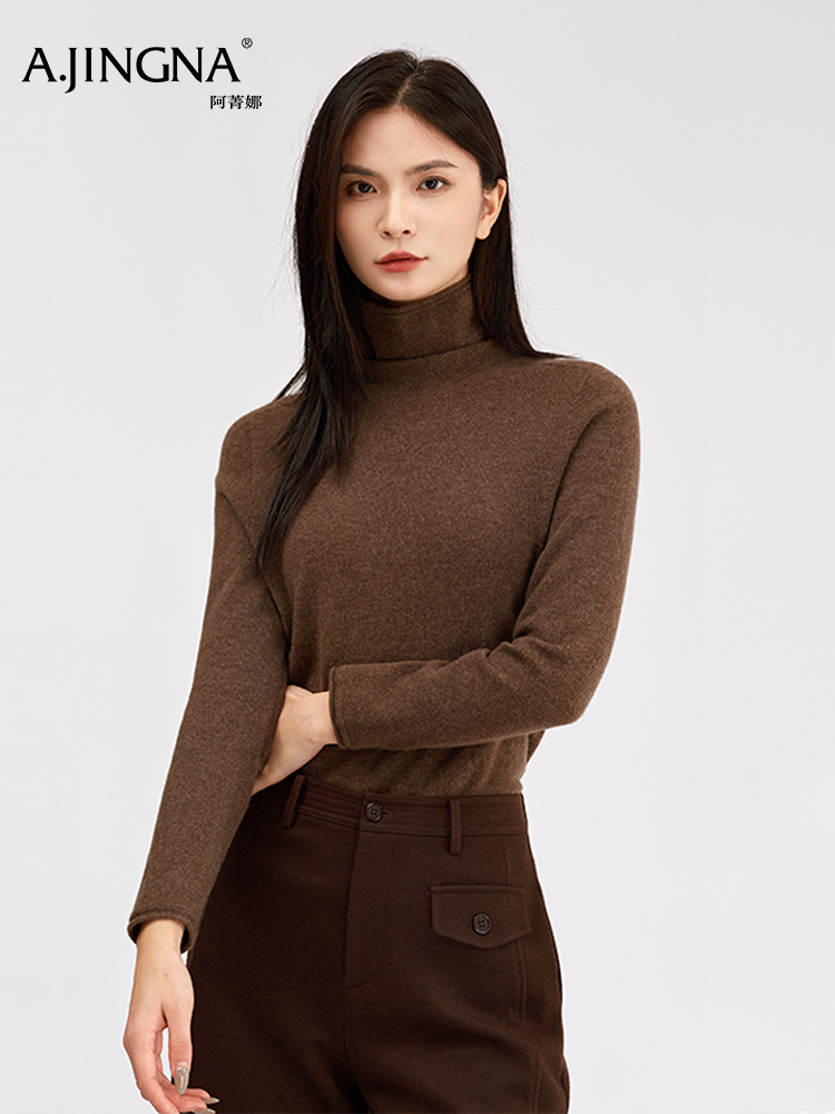 【珍奢羊绒衫】阿菁娜冬季新款治愈系珍奢山羊绒衫云触感绒面亲肤修身骨感廓形F30D301005