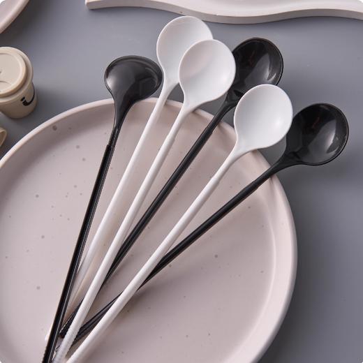 约100个 独立包装 21cm长勺 黑色/白色 一次性塑料甜品勺 加长奶茶勺搅拌勺子 商品图4