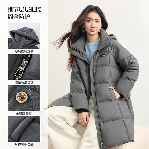 【年货节】熙世界高级感灰色羽绒服女中长款气质连帽防风保暖外套2025冬新款 商品图1