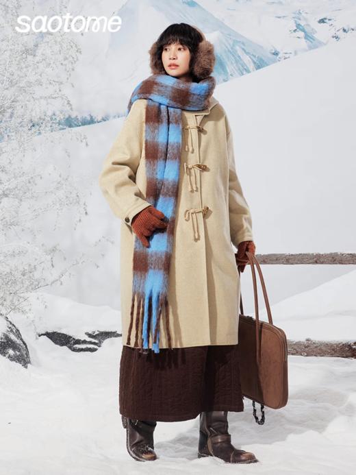 早乙女惠子saotome/STMWT141414/格纹拼接连帽蝴蝶结夹棉大衣 商品图2