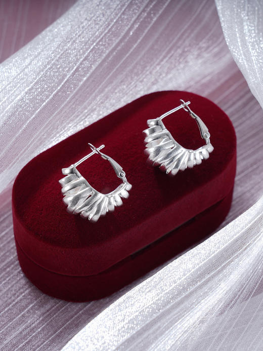 子佩集S925银【繁霜】耳环纯银【EZ-1623】原创2环扣方形扣环耳圈2501 商品图2