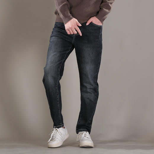 DRONKOO 2025 织带腰带口袋捏褶一体绒厚牛仔长裤 商品图1