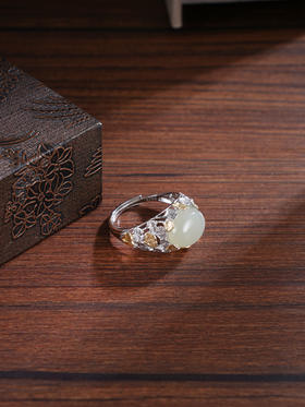 子佩集S925银【杏福华年】戒指【JZ06720】纯银和田玉镀金银杏2504