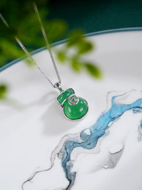 子佩集S925银【纳福一生】套链【TL015501】纯银绿玉髓钱袋福袋项链2504