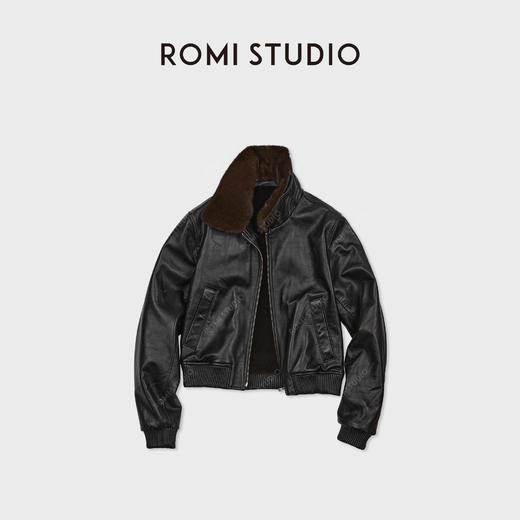 ROMISTUDIO“新西兰雾感小羊皮”拼獭免绒拉贡领皮草 RWCWWG6582 商品图0