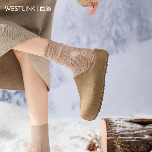 西遇加绒小土豆勃肯鞋女新款秋冬保暖毛毛拖鞋厚底内增高半拖V0057298 商品图2