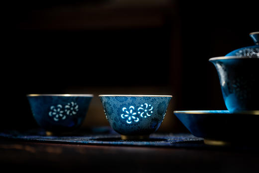 富玉窑 景德镇手工扒花描金 功夫茶具主人杯幽谷听泉万花纹盖碗茶具 商品图2