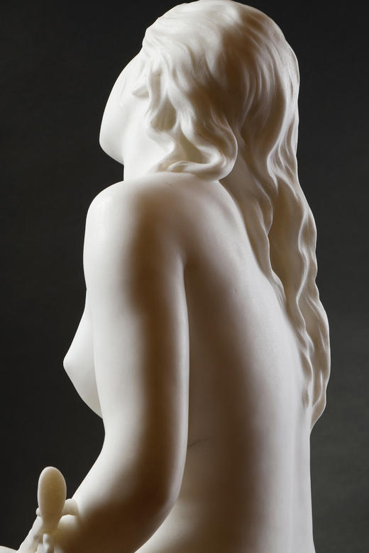 独角鹿西洋古董19世纪末20世纪初法国雕塑家Laurent-Honoré Marqueste签名创作人物主题卡拉拉大理石雕塑作品《蝉之女神》 商品图8