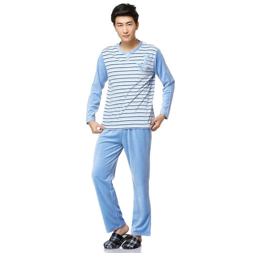 爱帝男士秋款天鹅绒休闲圆领长袖家居服套 商品图2