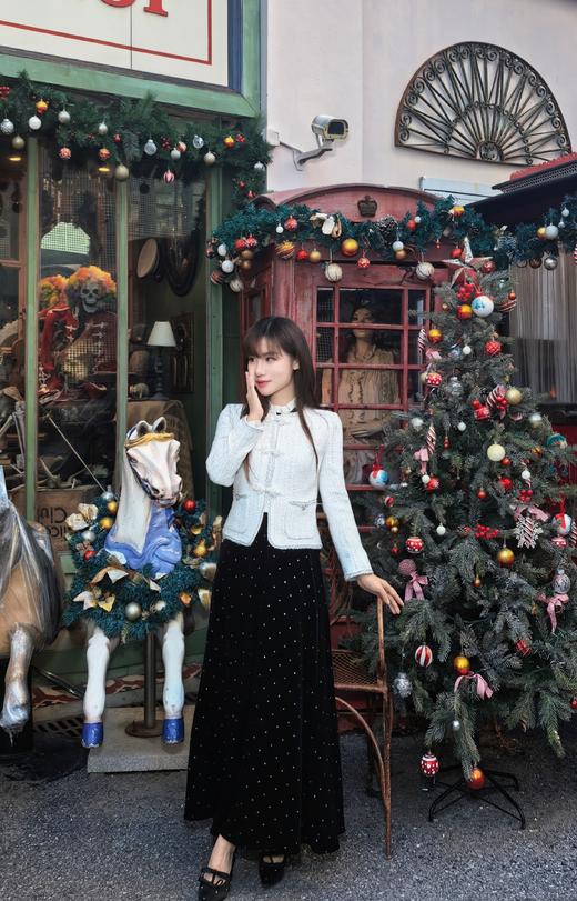 逸红颜明月优选#丝绒波点半裙『碎钻裙』雅致烫银工艺圆点，低调闪耀星空银，日常简约新中式 商品图5