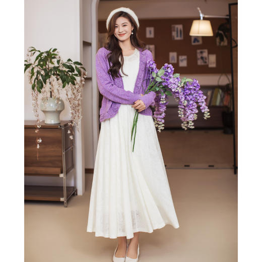 【林栖设计小店】【林栖推荐】（现货）早春度假系列手工钩花立体绣花法式紫色针织开衫短款毛衣外套N1954270 商品图5