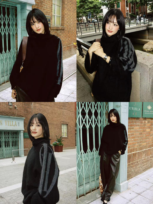 HIDEMI 大秀款藏地可溯源牦牛绒拉毛长拉绒系列不对称堆堆高领厚款廓形毛衣外套 商品图1