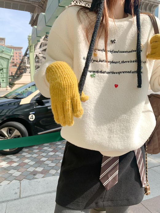 【169元任选2件】现货！羊羔毛刺绣米白色套头卫衣 商品图7