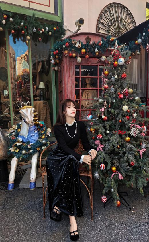 逸红颜明月优选#丝绒波点半裙『碎钻裙』雅致烫银工艺圆点，低调闪耀星空银，日常简约新中式 商品图2