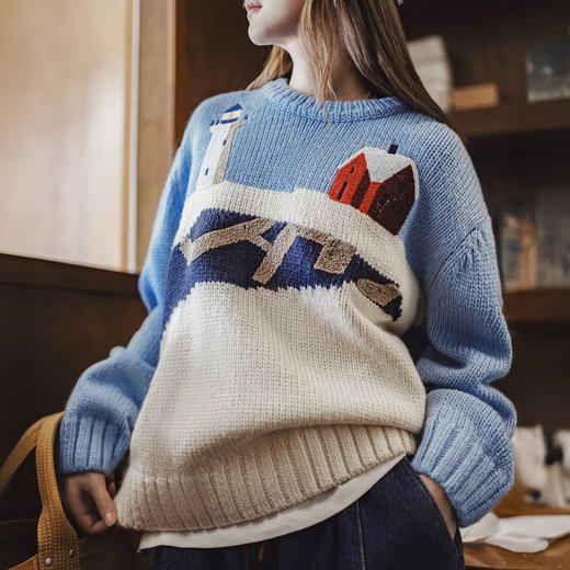 马登复古圆领宽松加厚针织提花毛衣休闲保暖外穿粗毛线上衣秋冬女 商品图4