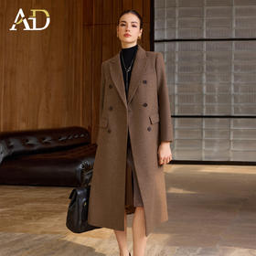 AD秋冬棕色老钱风羊毛大衣女中长款韩版2025新款高端轻奢毛呢外套