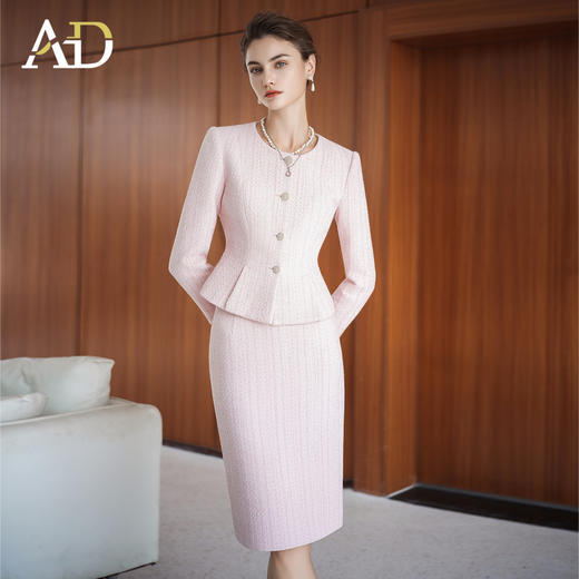AD法式圆领羊毛长袖套装女2025年新款富家千金西装套装秋冬两件套 商品图0