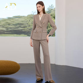 AD秋冬燕麦色系带西装套装女2025新款轻奢羊毛呢子西服外套职业装