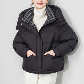 「高货wl」全新升级【铂金会员487/天猫659/差价172】(04814)洛诗琳格纹拼接90白鸭绒羽绒服2025冬季防风保暖短外套女