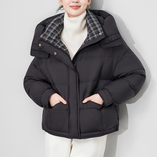 「高货wl」全新升级【铂金会员487/天猫659/差价172】(04814)洛诗琳格纹拼接90白鸭绒羽绒服2025冬季防风保暖短外套女 商品图0