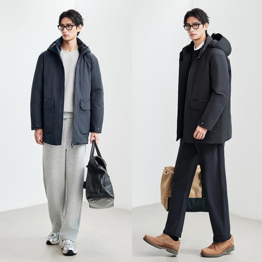 棉仓367815011-【90白鹅绒】冬季男士防风加厚保暖中长款连帽派克羽绒服 商品图3