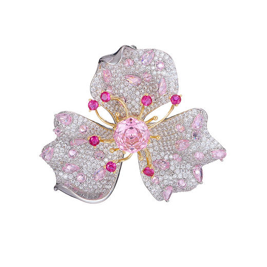 重工高档奢华镶石玫瑰花，切锆石花蕊胸针立体高级感花卉别针LY-Z-111 商品图3