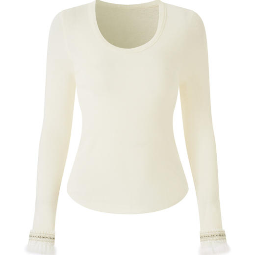 「高货wl」全新升级【铂金会员183/天猫239/差价56】(03312)洛诗琳羊毛混纺袖口拼接兔毛针织衫2025冬季新款U领上衣女 商品图3