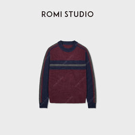 ROMISTUDIO“经典美式”羊毛混纺复古撞色挺括圆领毛衣 RWCAS66955
